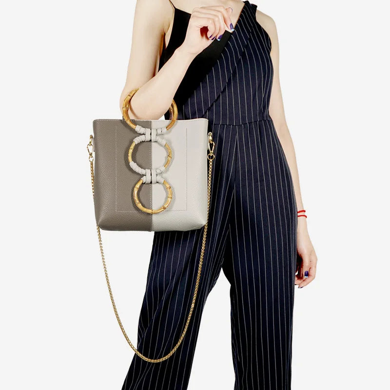 2019 New Design Circle Wood Handle Trains Women Single Shoulder Cross-body American Style Mix Color Bag