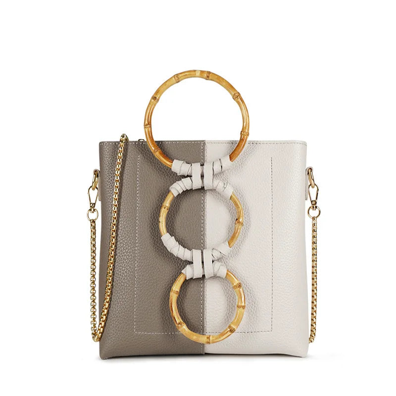2019 New Design Circle Wood Handle Trains Women Single Shoulder Cross-body American Style Mix Color Bag