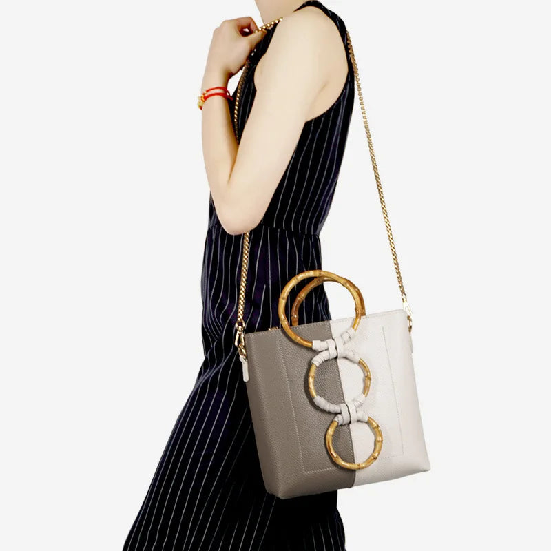 2019 New Design Circle Wood Handle Trains Women Single Shoulder Cross-body American Style Mix Color Bag