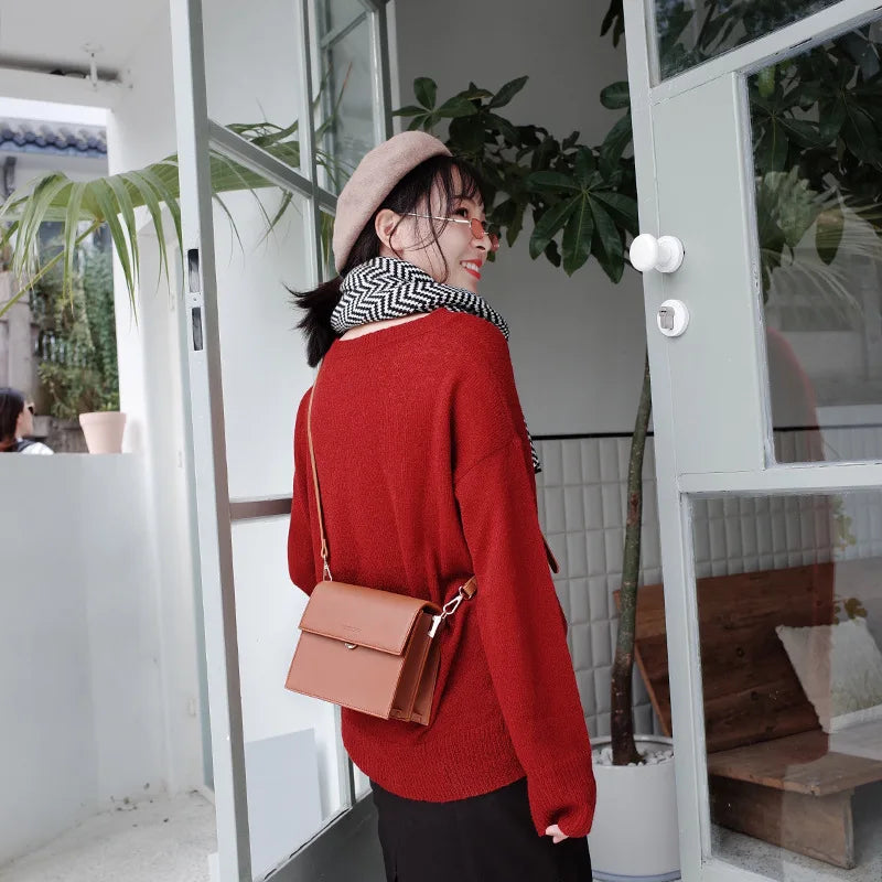 2019 New Spring/summer Small square Bag Double Compartment PU Organ Bag Wide Shoulder Strap Cross-body Ins Super Hot Sale Bag