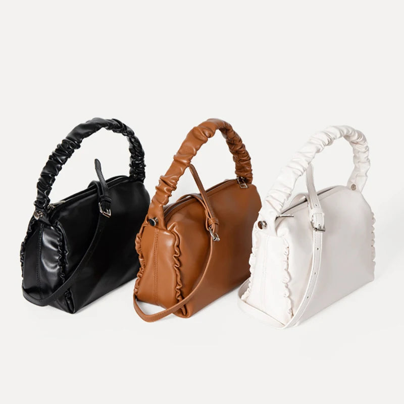 2021 New Products Women Handbag Trend Casual Pleated Shoulder Bag Fashion Solid Color Soft PU Cross-body Bag