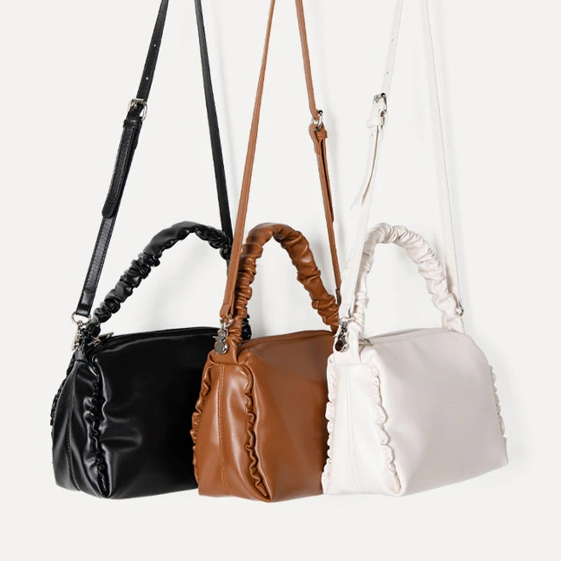 2021 New Products Women Handbag Trend Casual Pleated Shoulder Bag Fashion Solid Color Soft PU Cross-body Bag