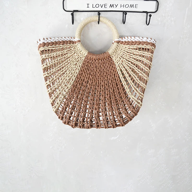 2022 Factory Price Direct Summer Travel Beach Ladies Half Moon Shape Large Capacity Portable Straw Bag