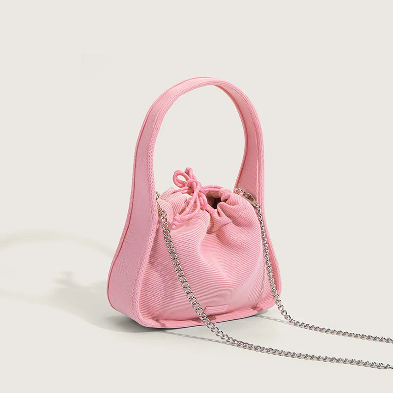 2022 New Knitted Small Bag Vertical Grain Drawstring Handbag