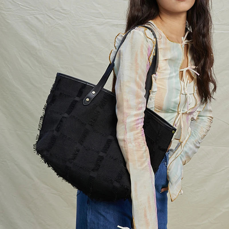 2022 New Large Bag Floral Fabric Plaid Women's Tote Shoulder Bag