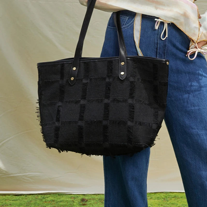 2022 New Large Bag Floral Fabric Plaid Women's Tote Shoulder Bag