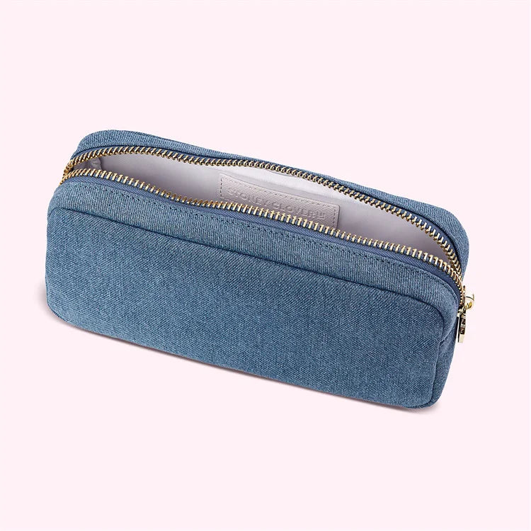 2022 Retro Classic Denim Makeup Pouch Multifunctional Denim Cosmetic Bag Portable Beauty Bag with Patches