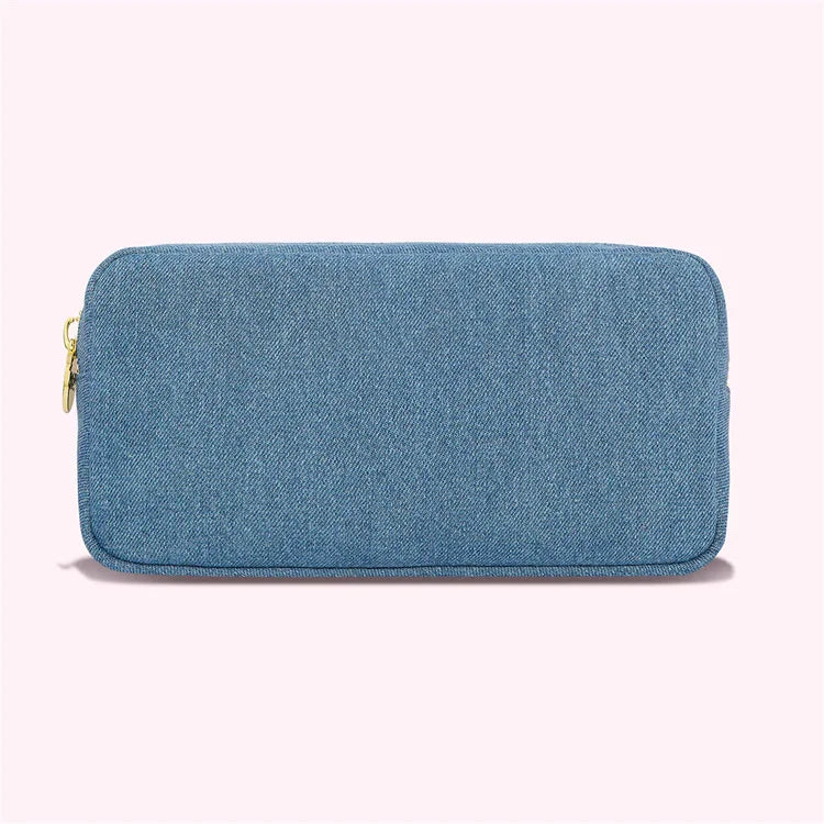 2022 Retro Classic Denim Makeup Pouch Multifunctional Denim Cosmetic Bag Portable Beauty Bag with Patches