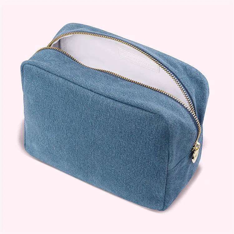 2022 Retro Classic Denim Makeup Pouch Multifunctional Denim Cosmetic Bag Portable Beauty Bag with Patches