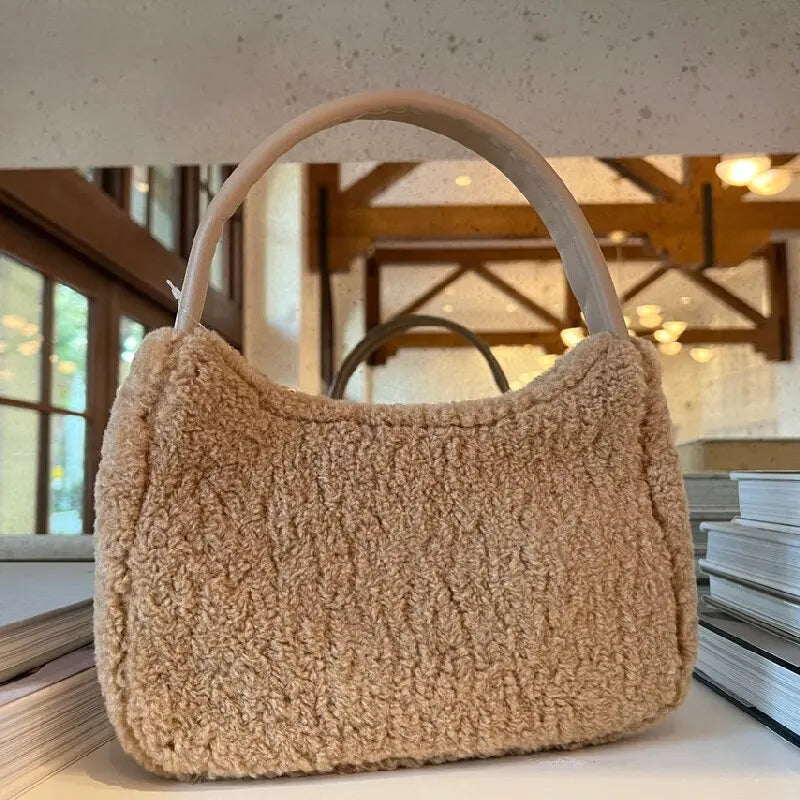 2022 Wholesale Teddy Velvet One Shoulder Handbag Faux Lambs Wool Small Tote Bag