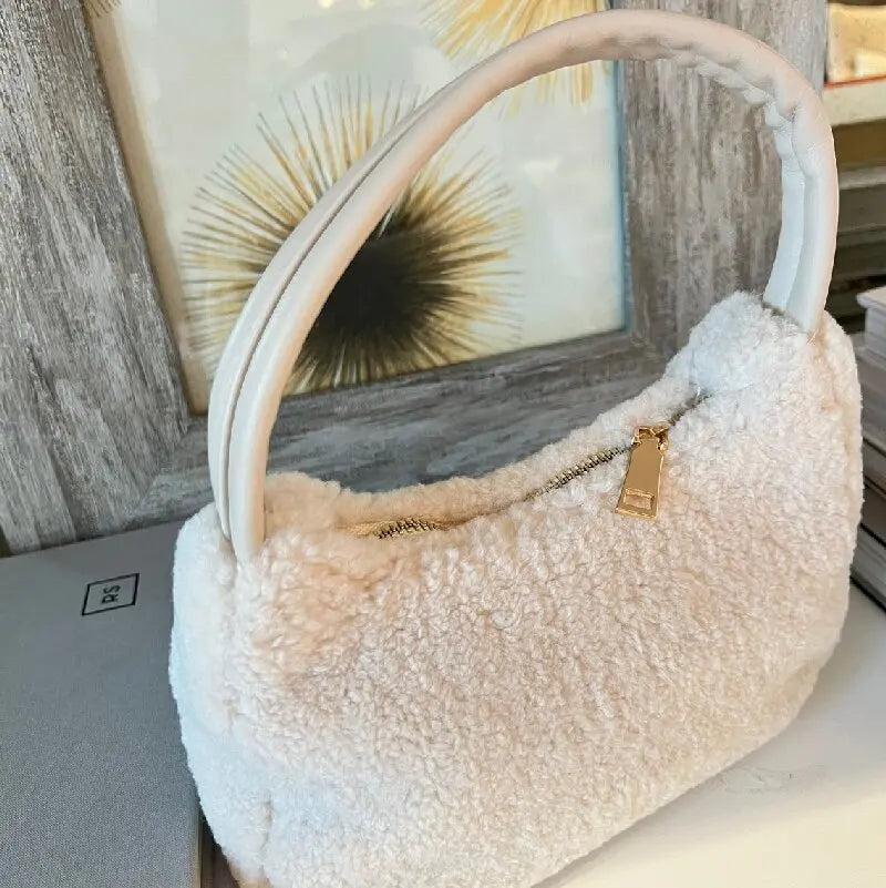 2022 Wholesale Teddy Velvet One Shoulder Handbag Faux Lambs Wool Small Tote Bag