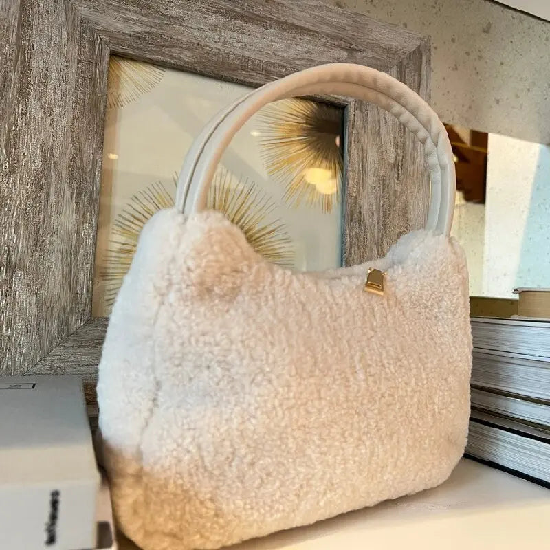 2022 Wholesale Teddy Velvet One Shoulder Handbag Faux Lambs Wool Small Tote Bag