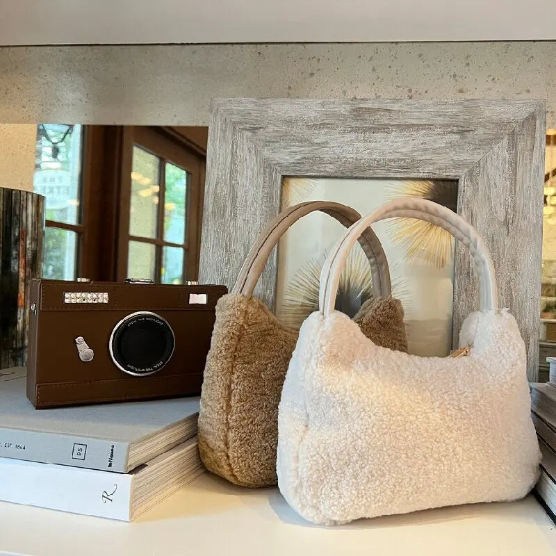 2022 Wholesale Teddy Velvet One Shoulder Handbag Faux Lambs Wool Small Tote Bag