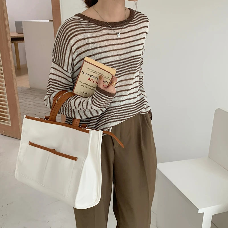 2023 New Color Contrast Tote Bag Fashion Large Capacity Women's Bag