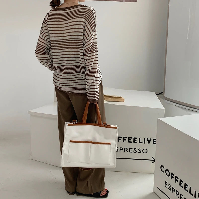 2023 New Color Contrast Tote Bag Fashion Large Capacity Women's Bag