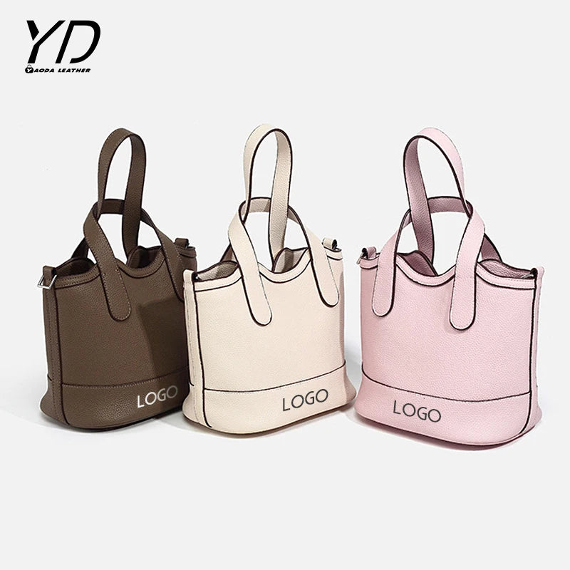 2023 Niche Lychee PU Leather Basket Bag Leather Hand Bucket Bag