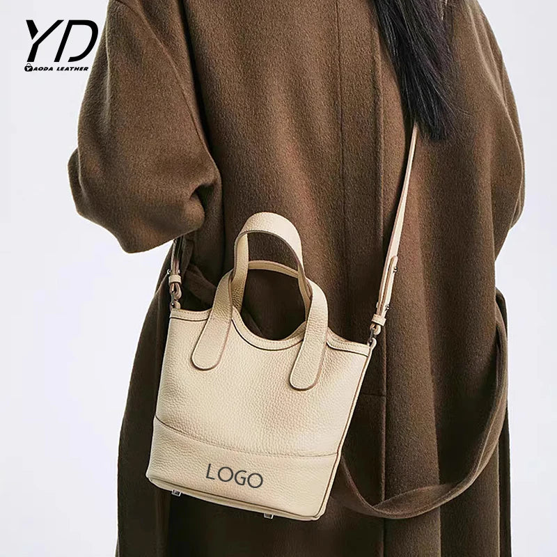2023 Niche Lychee PU Leather Basket Bag Leather Hand Bucket Bag