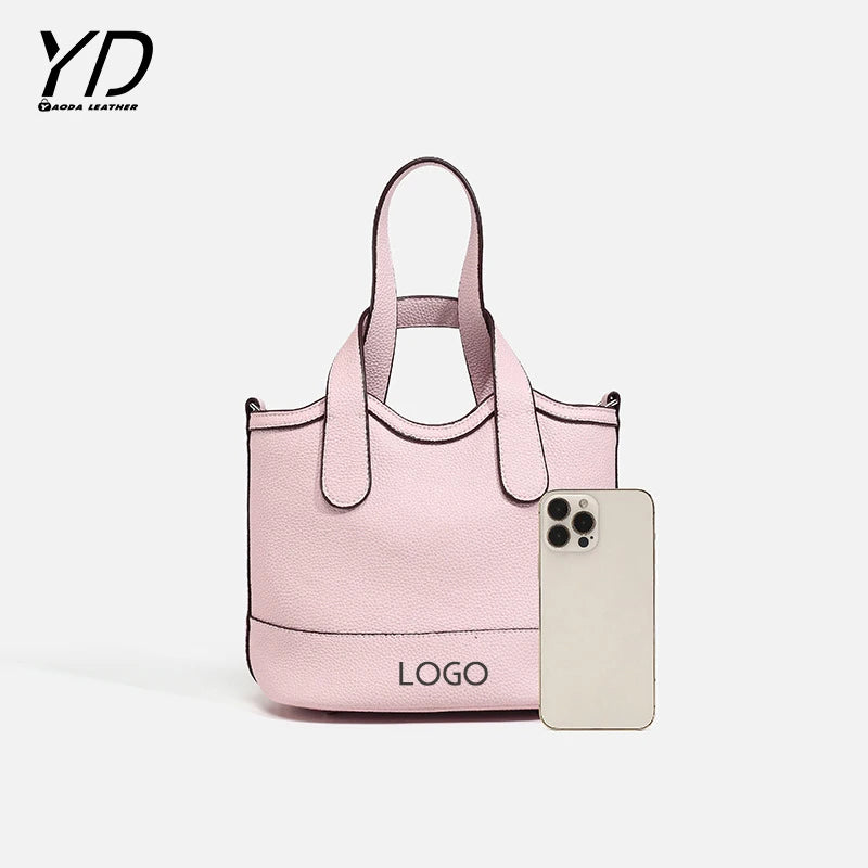 2023 Niche Lychee PU Leather Basket Bag Leather Hand Bucket Bag