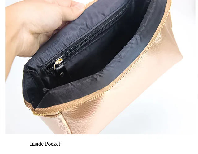 2023 Popular Rose Gold Exquisite Bright Leather Waterproof PU Cosmetic Bag