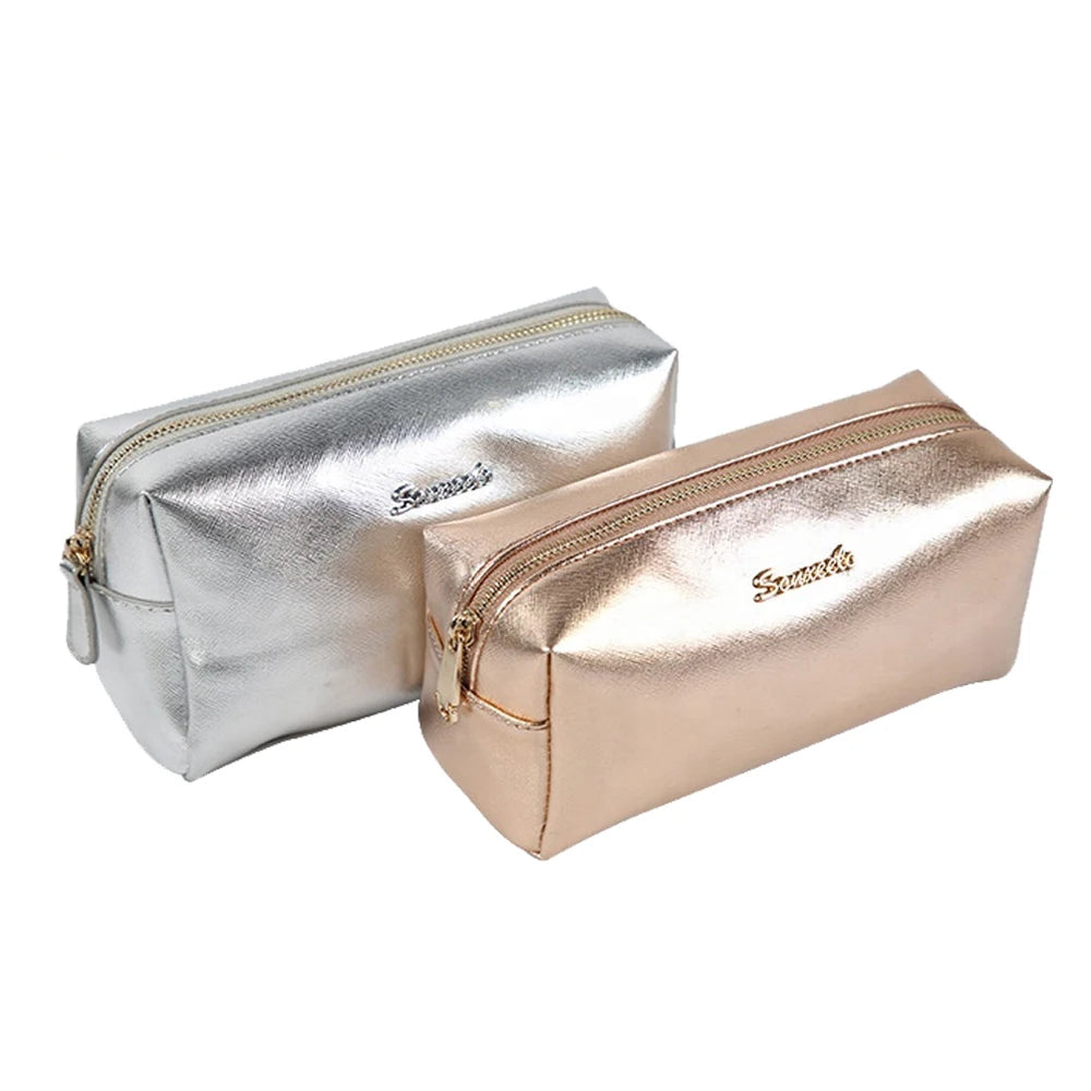 2023 Popular Rose Gold Exquisite Bright Leather Waterproof PU Cosmetic Bag