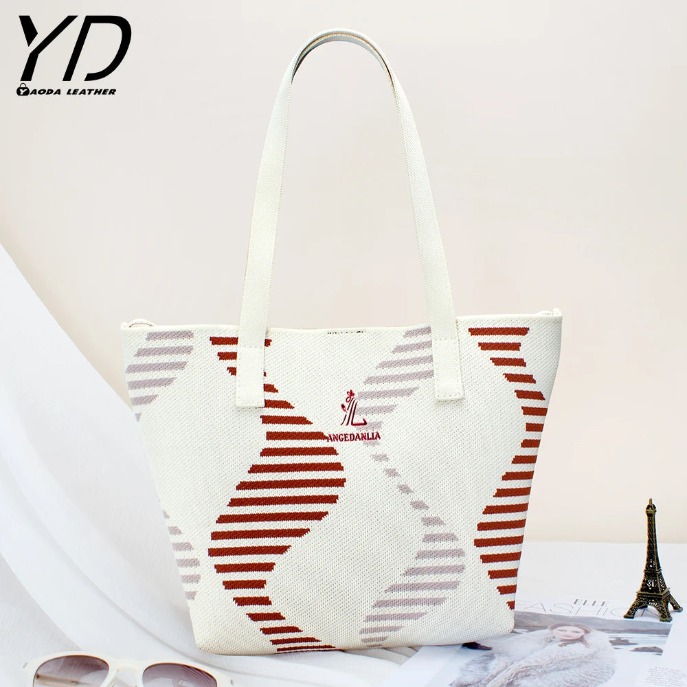 2024 New Arrival Contrasting Ripple Knitted Shoulder Bag Large Capacity Handbag