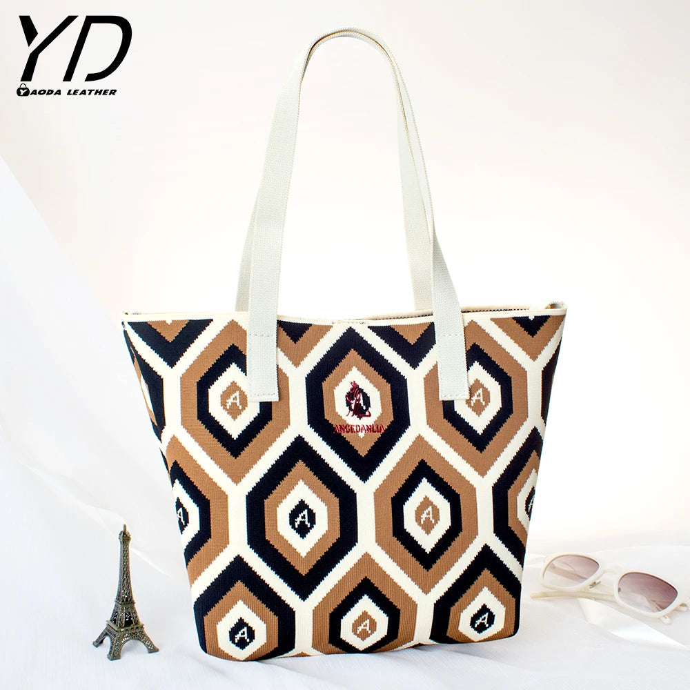 2024 New Arrival Contrasting Ripple Knitted Shoulder Bag Large Capacity Handbag