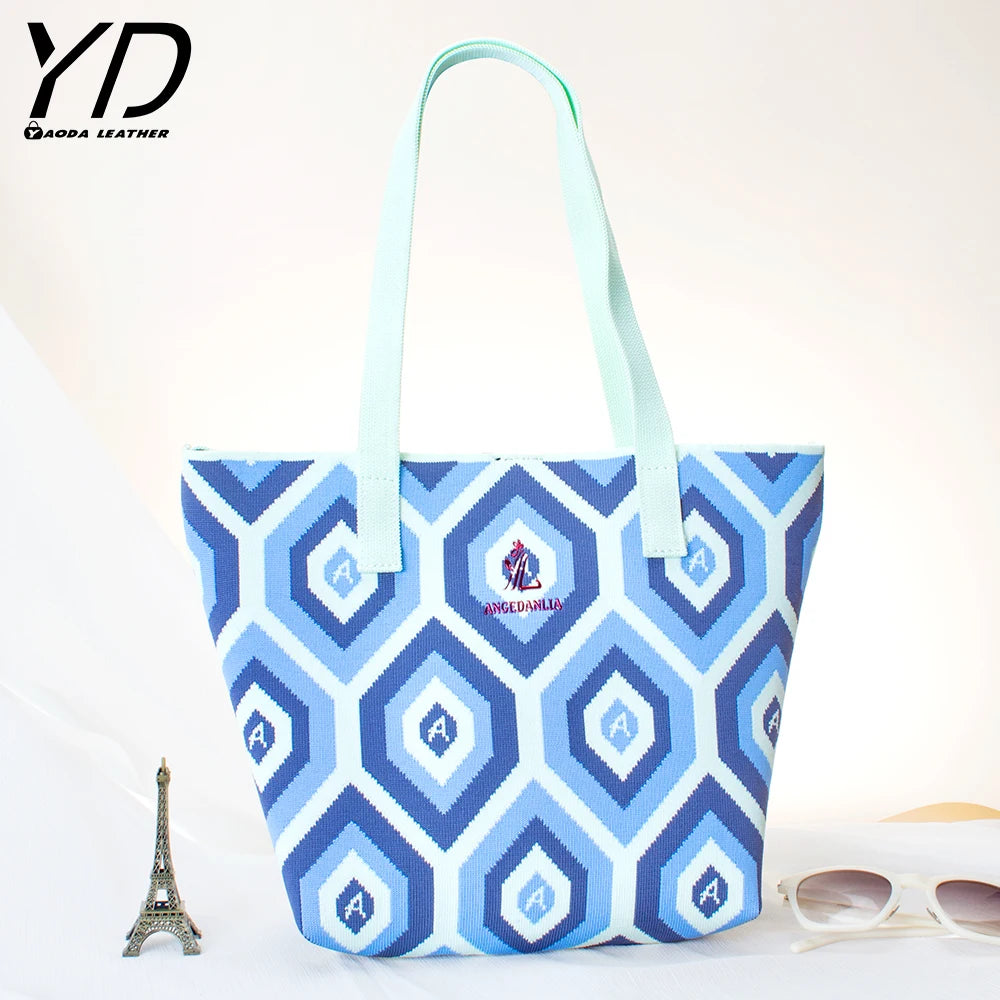 2024 New Arrival Contrasting Ripple Knitted Shoulder Bag Large Capacity Handbag