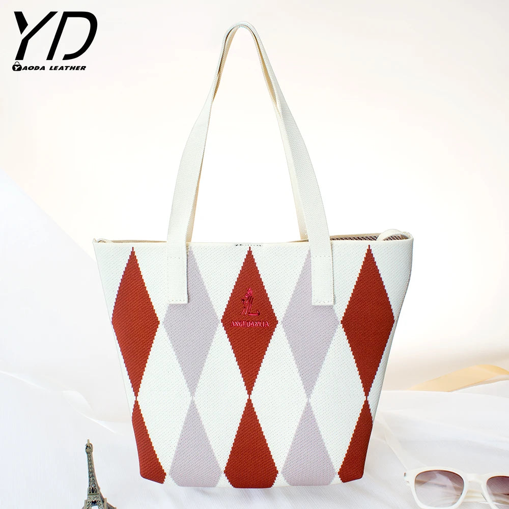 2024 New Arrival Contrasting Ripple Knitted Shoulder Bag Large Capacity Handbag