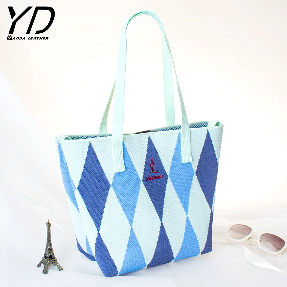 2024 New Arrival Contrasting Ripple Knitted Shoulder Bag Large Capacity Handbag