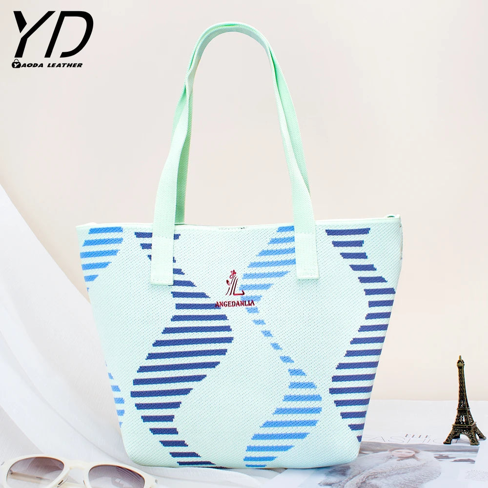 2024 New Arrival Contrasting Ripple Knitted Shoulder Bag Large Capacity Handbag