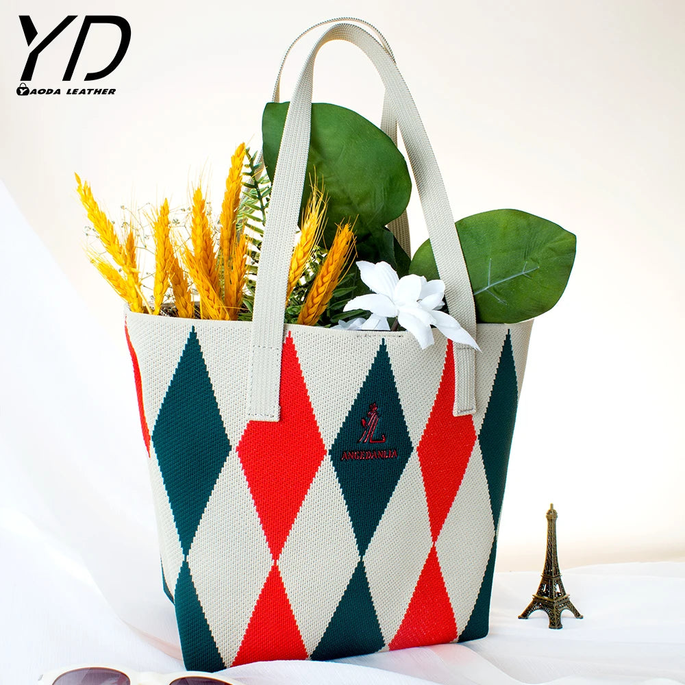 2024 New Design Contrasting Ripple Knitted Shoulder Bag Large Capacity Handbag