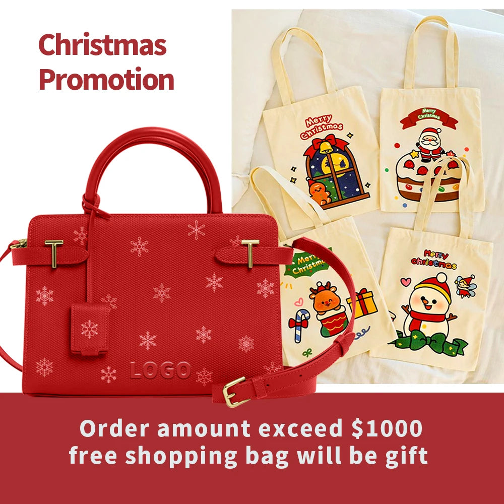 2025 Christmas Promoting Spray Printing Cartoon Patterns Ladies Handbags Custom Logo Pu Leather Hand Bag