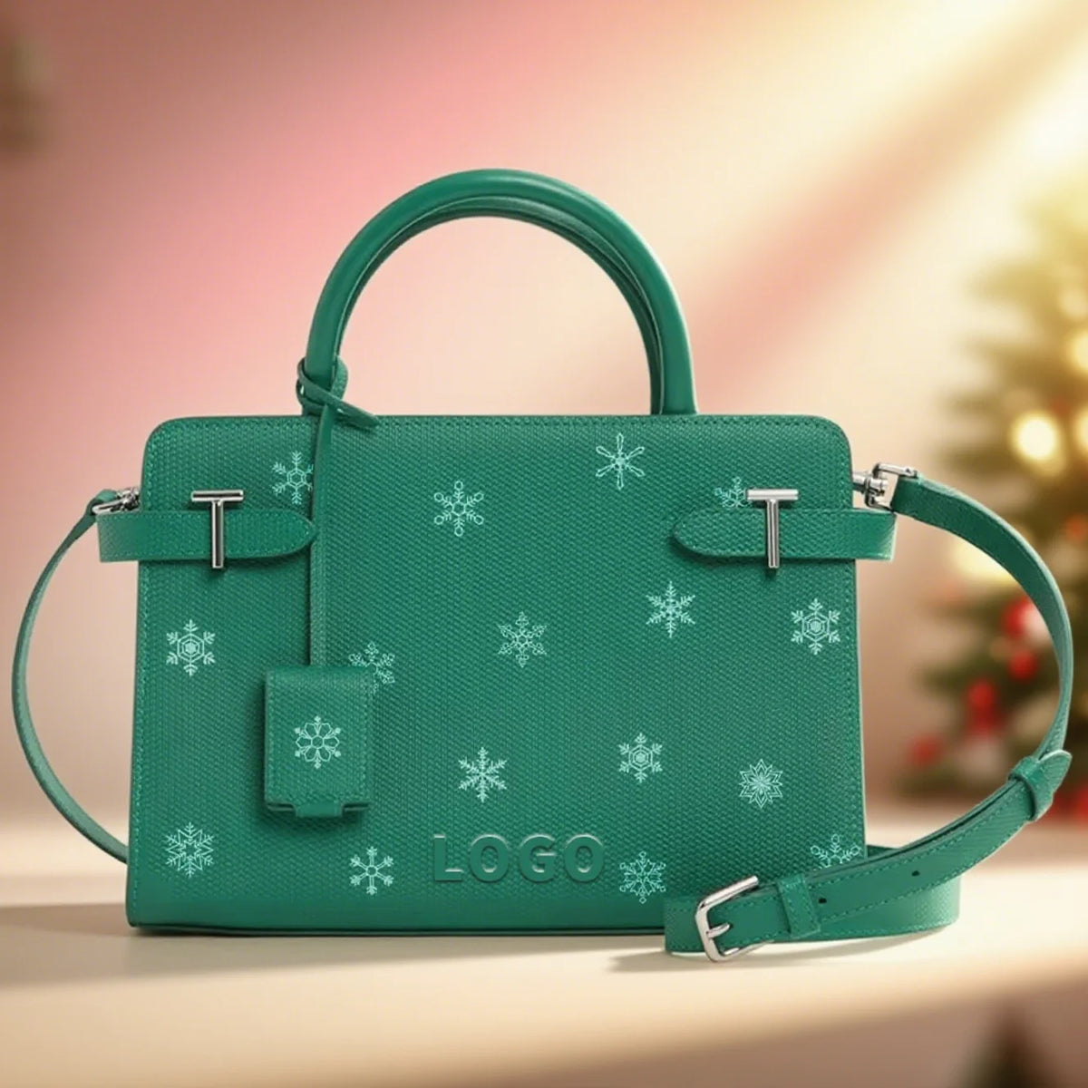 2025 Christmas Promoting Spray Printing Cartoon Patterns Ladies Handbags Custom Logo Pu Leather Hand Bag