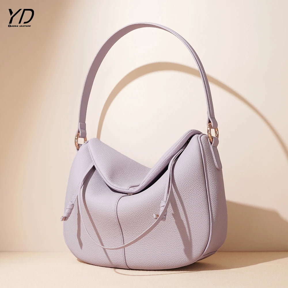 2025 Hot Selling Ladies Large Genuine Cowhide Leather Shoulder Handbags Casual Tote Zipper Designed Famous Brands Real Leather