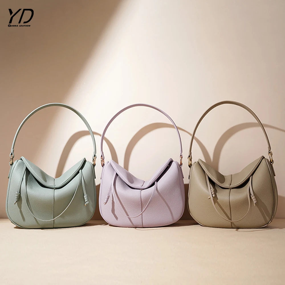 2025 Hot Selling Ladies Large Genuine Cowhide Leather Shoulder Handbags Casual Tote Zipper Designed Famous Brands Real Leather