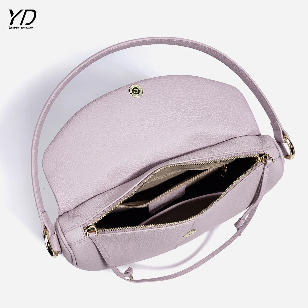 2025 Hot Selling Ladies Large Genuine Cowhide Leather Shoulder Handbags Casual Tote Zipper Designed Famous Brands Real Leather