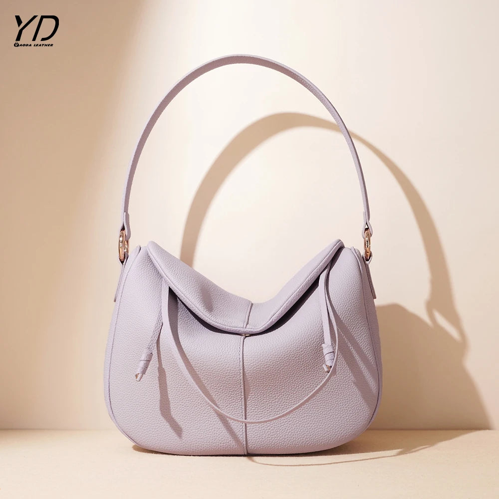 2025 Hot Selling Ladies Large Genuine Cowhide Leather Shoulder Handbags Casual Tote Zipper Designed Famous Brands Real Leather