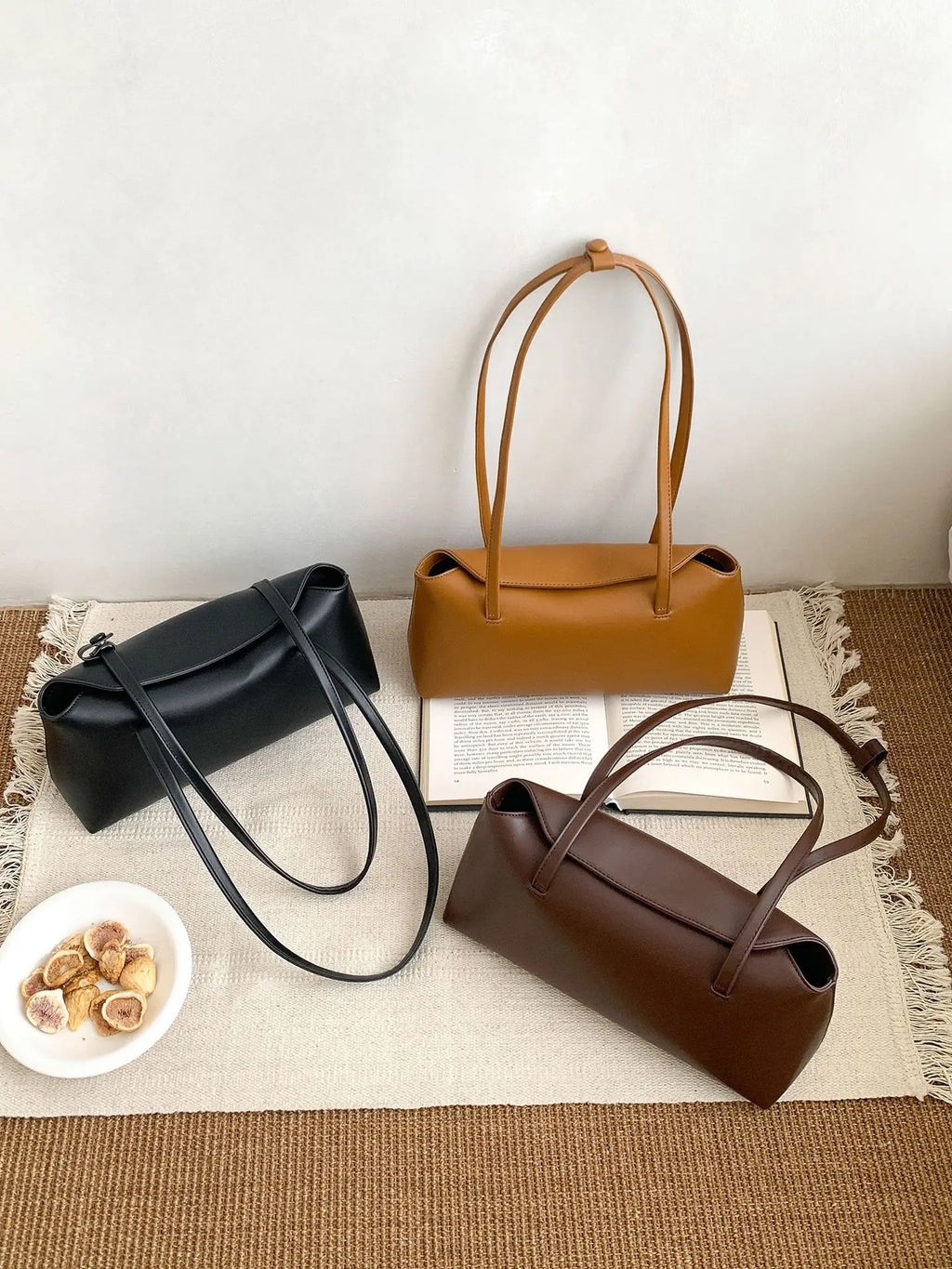 2025 Korean Style Simple All-match Fashion Women's Handbag Solid Color Flip PU Shoulder Bag Two Straps Polyester