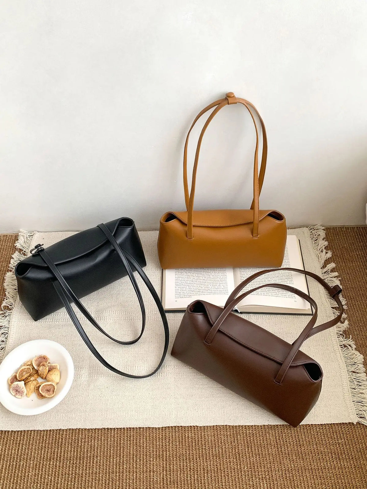 2025 Korean Style Simple All-match Fashion Women's Handbag Solid Color Flip PU Shoulder Bag Two Straps Polyester