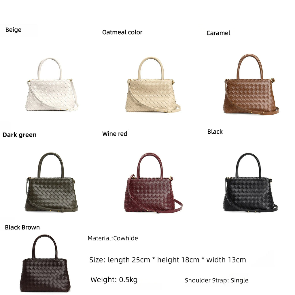2025 Luxury Fashion Cowhide Women's Handbags New Genuine Leather Woven Crossbody Shoulder Bags Handwoven Ladies Bag