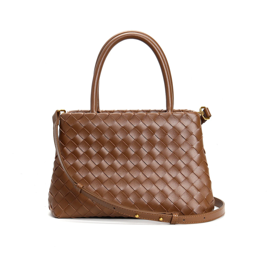 2025 Luxury Fashion Cowhide Women's Handbags New Genuine Leather Woven Crossbody Shoulder Bags Handwoven Ladies Bag