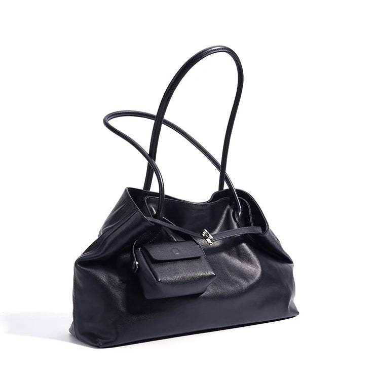 2025 Luxury Genuine Cowhide Leather Handbags for Women High Quality Large Capacity Tote Shoulder Bags with Two Handles