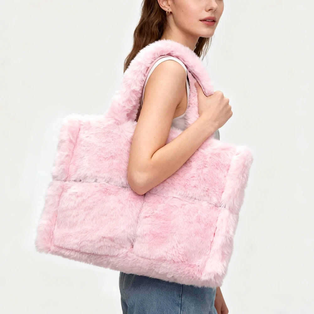 2025 New Customize Faux Fur Shoulder Bag Lady Soft Winter Furry Plush Fleece Handbag Wholesale