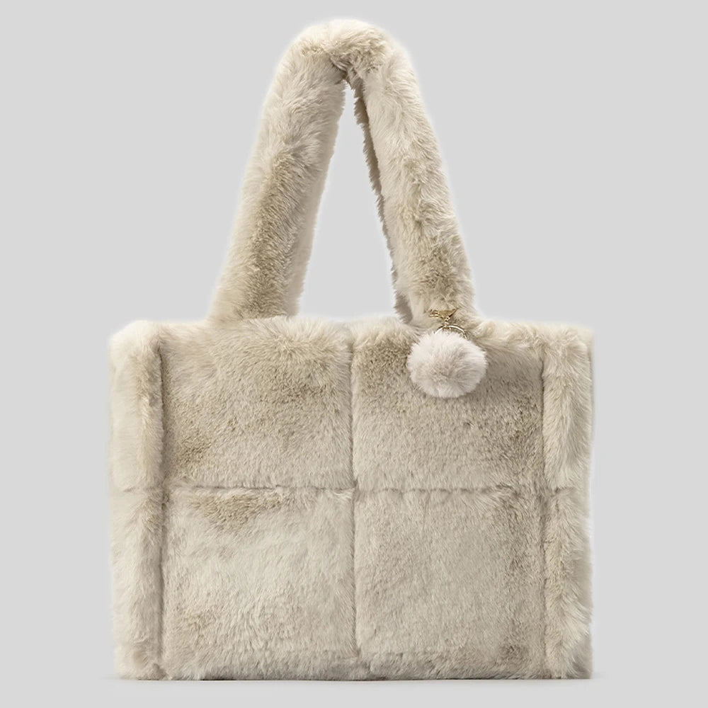 2025 New Customize Faux Fur Shoulder Bag Lady Soft Winter Furry Plush Fleece Handbag Wholesale