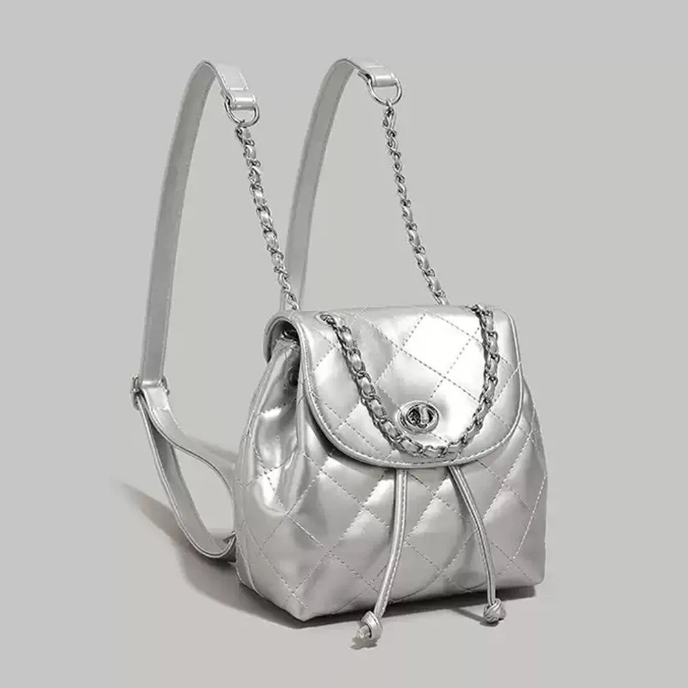 2025 New Design Lingge Chain Backpack for Women 2025 New Summer Silver Women's Backpack