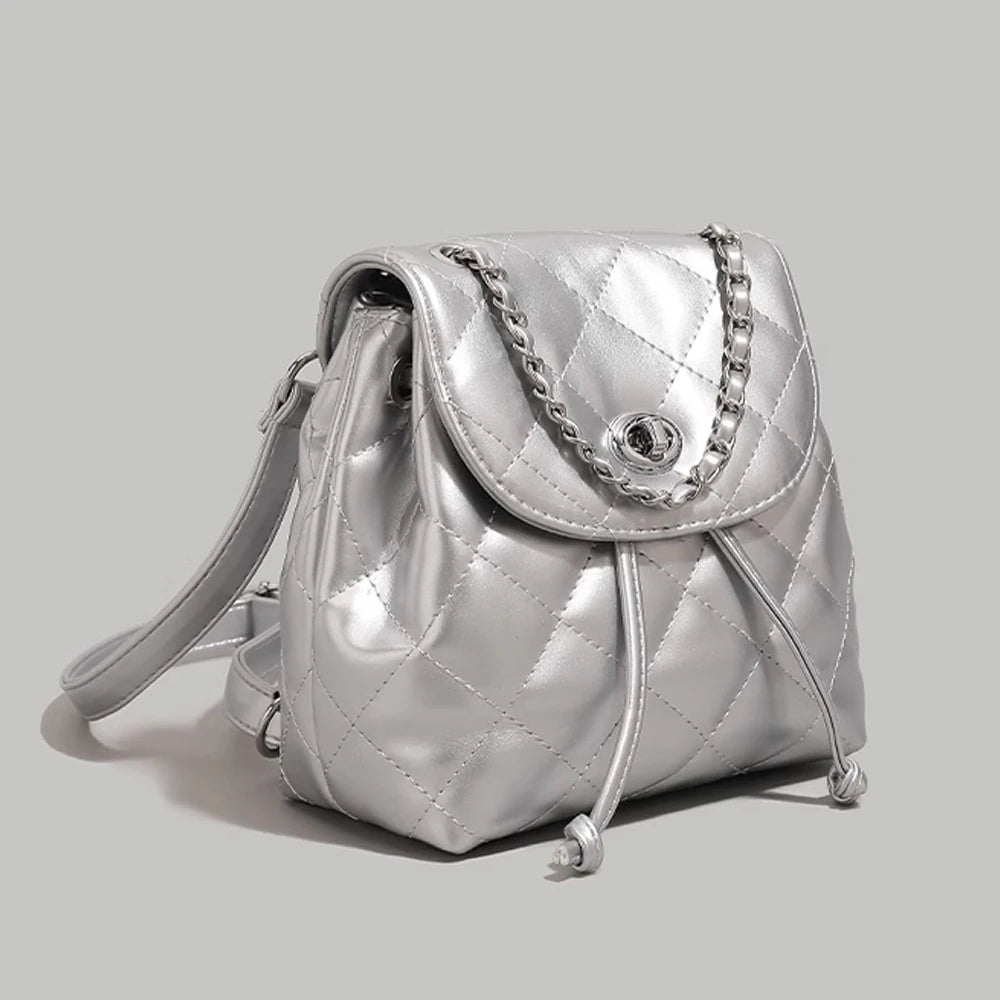 2025 New Design Lingge Chain Backpack for Women 2025 New Summer Silver Women's Backpack