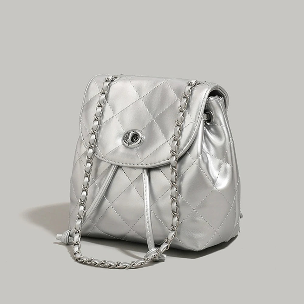 2025 New Design Lingge Chain Backpack for Women 2025 New Summer Silver Women's Backpack