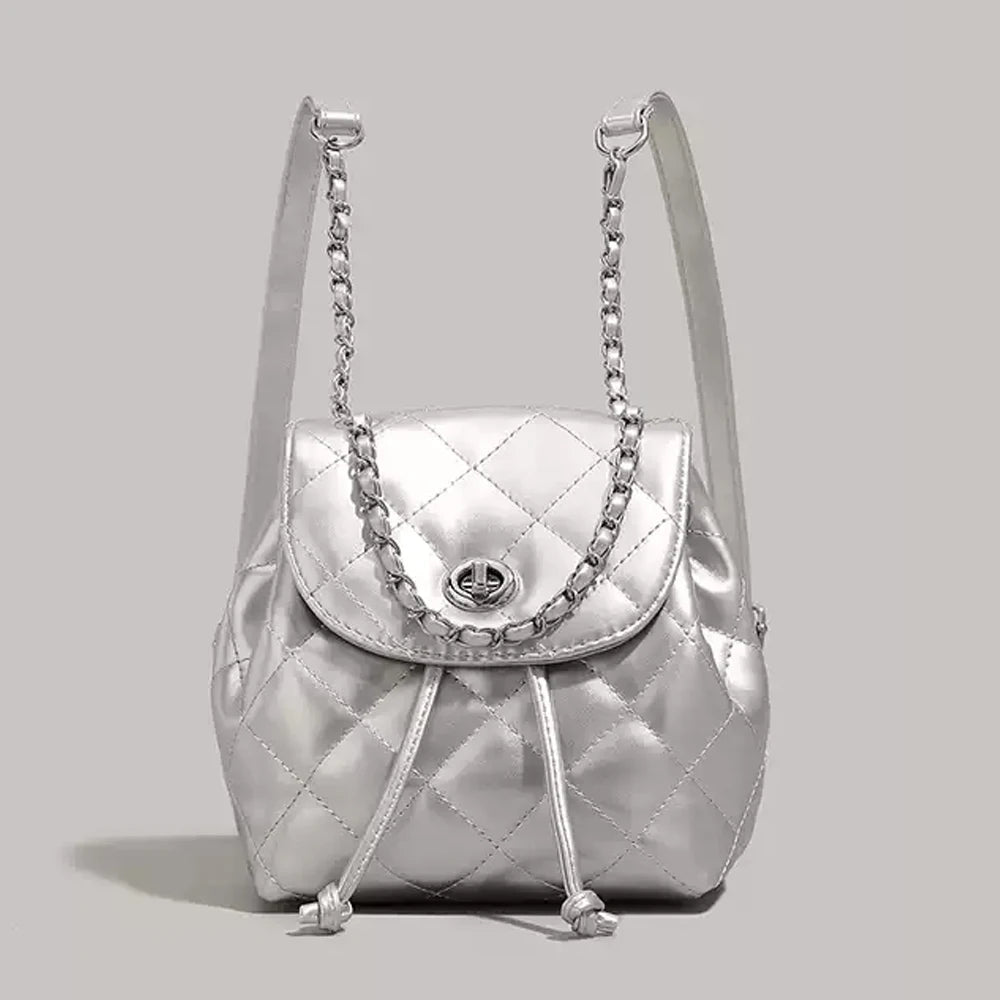 2025 New Design Lingge Chain Backpack for Women 2025 New Summer Silver Women's Backpack
