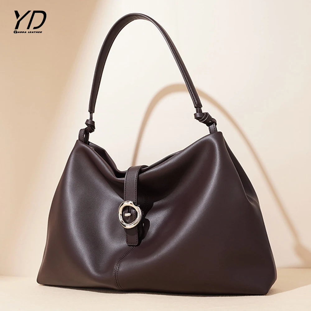 2025 New Elegant Large Capacity Women's Handbags Soft Genuine Leather Tote Bag Fashion High Quality Women Shoulder Bags
