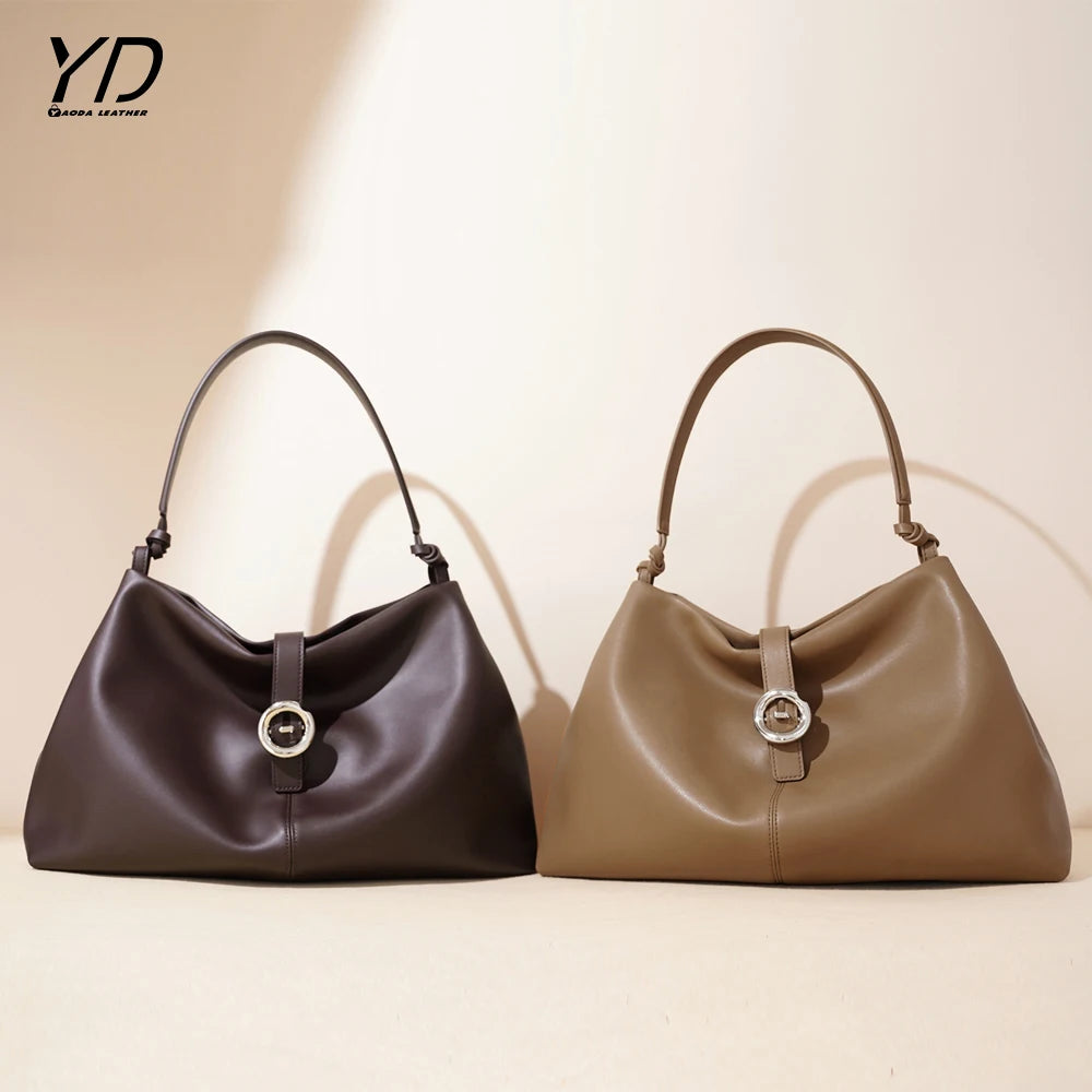 2025 New Elegant Large Capacity Women's Handbags Soft Genuine Leather Tote Bag Fashion High Quality Women Shoulder Bags
